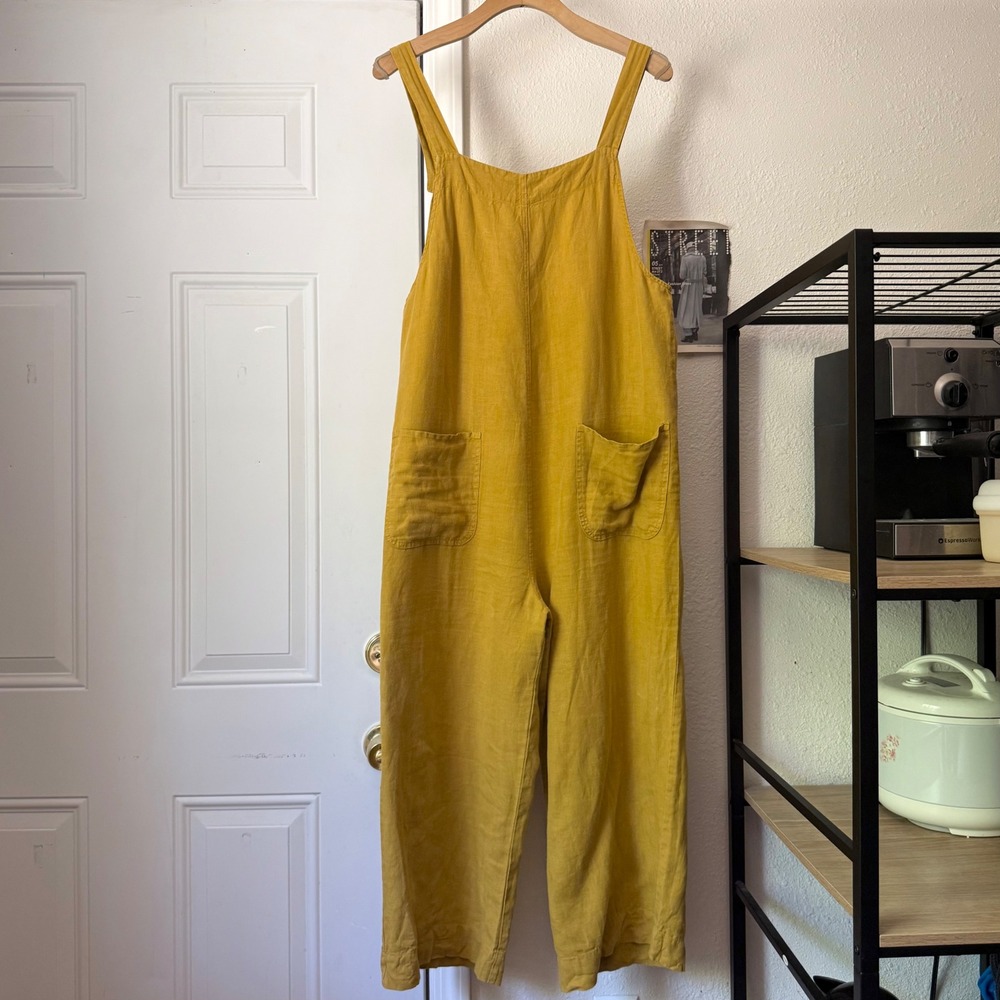 HANSEL FROM BASEL mustard yellow linen wide leg sleeveless cropped jumpsuit